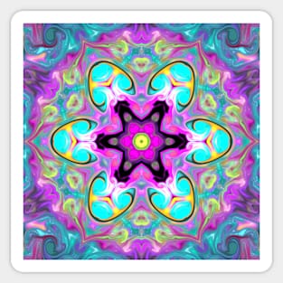 Psychedelic Mandala Flower Blue Pink and Yellow Sticker